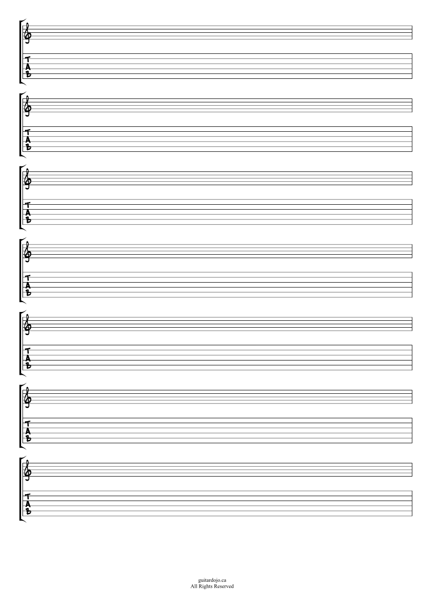 Blank 6 String Guitar Combination Notation/Tablature Paper