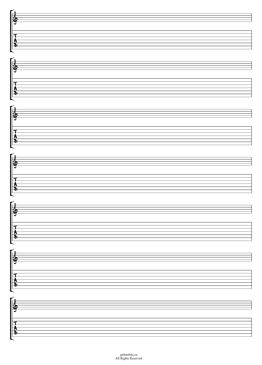 Blank 7 String Guitar Combination Notation/Tablature Paper – guitardojo